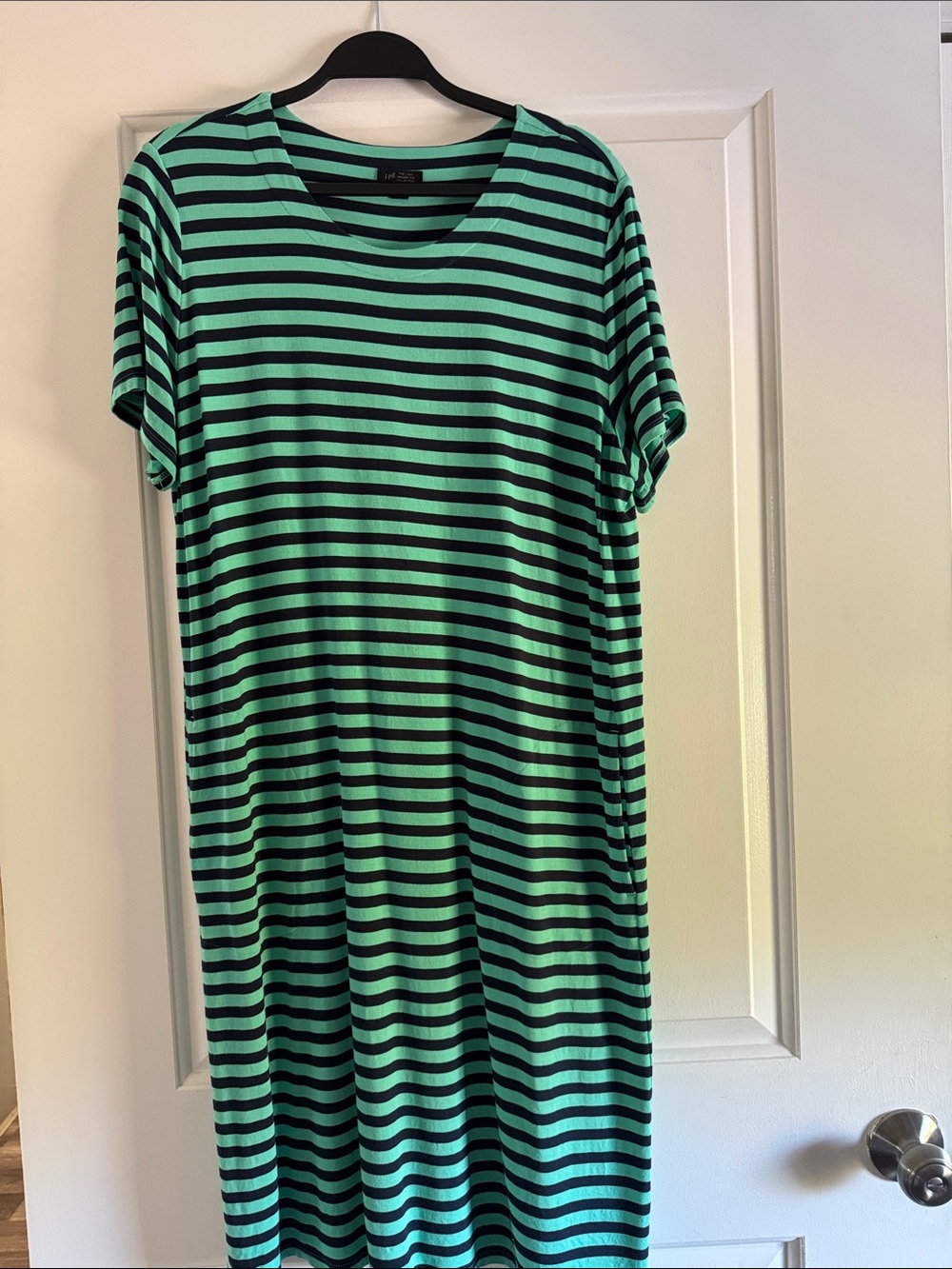 J. Jill Mint Green & Blue Striped Midi T-Shirt Dress